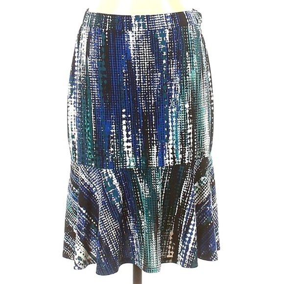 Jaclyn Smith knee length pull on all over print knee length  skirt blue green - Picture 1 of 4